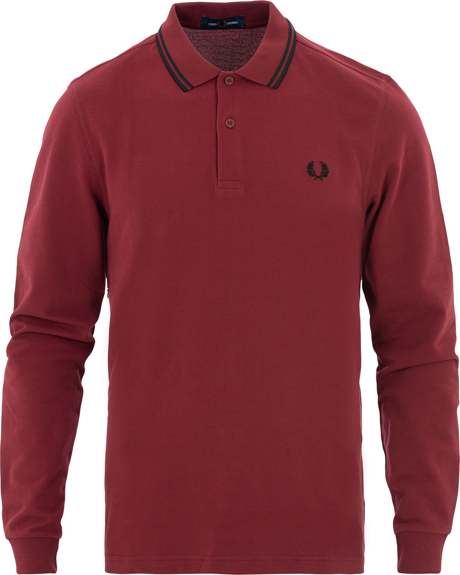 Heren | Truien | Fred Perry | Slim Fit Long Sleeve Polo Twin Tip Wine Red