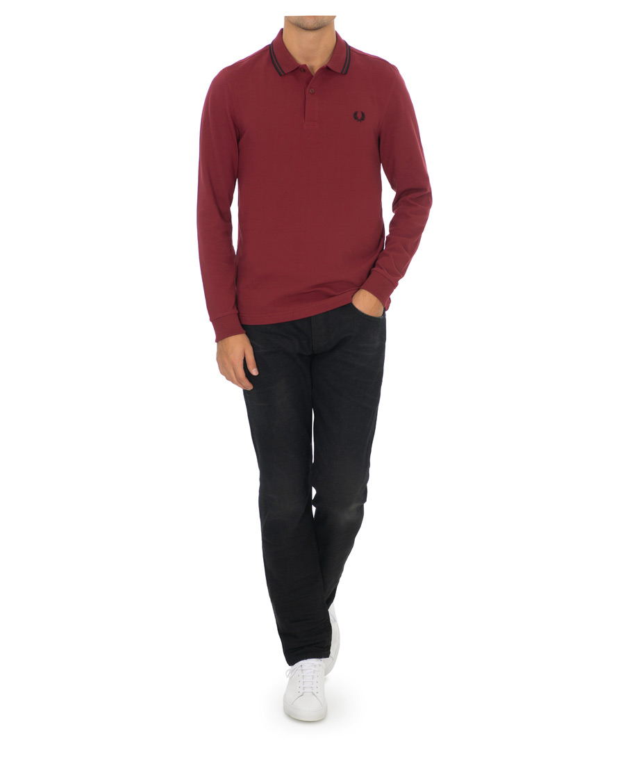 Heren | Truien | Fred Perry | Slim Fit Long Sleeve Polo Twin Tip Wine Red