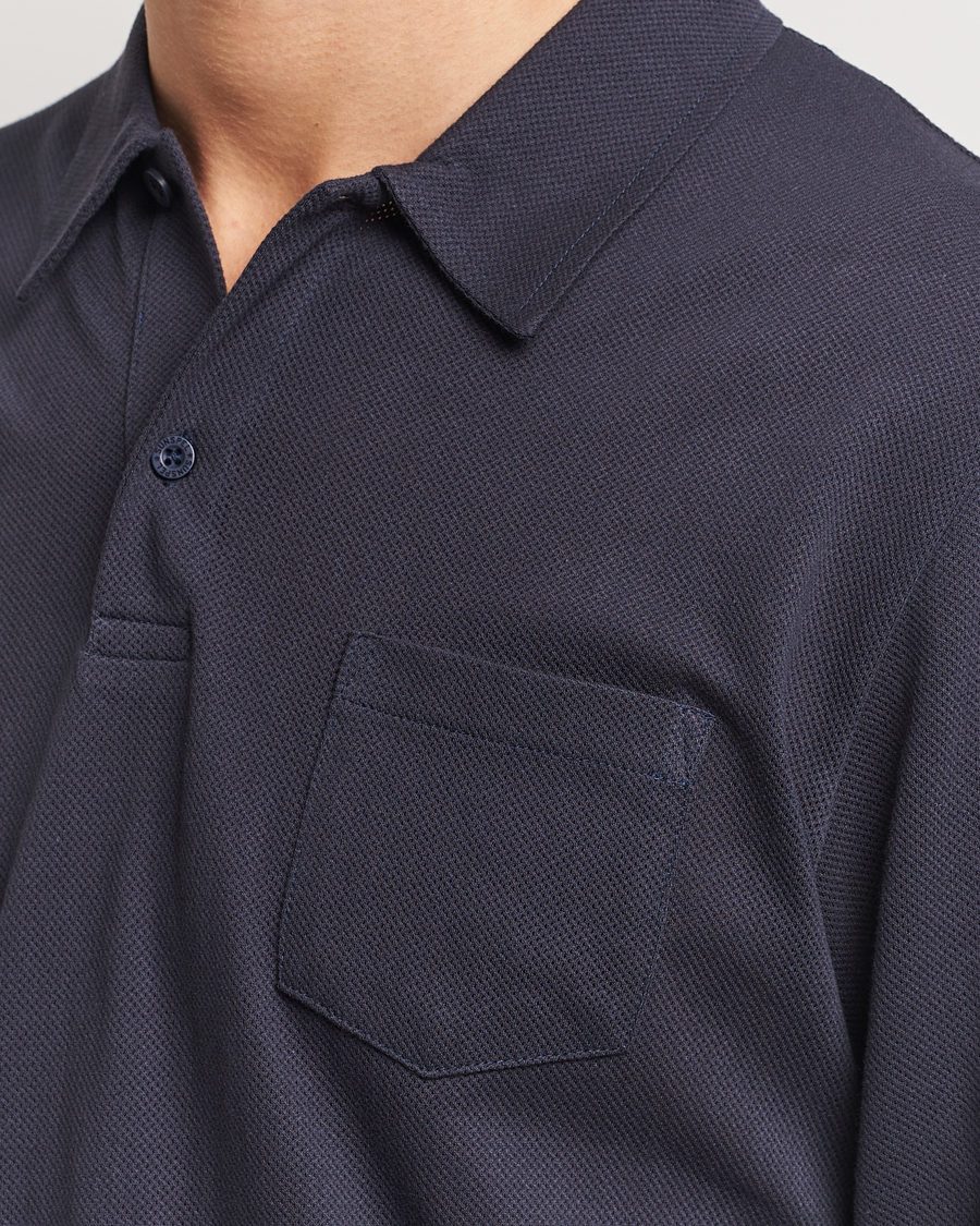 Homme | Polos | Sunspel | Long Sleeve Riviera Polo Shirt Navy