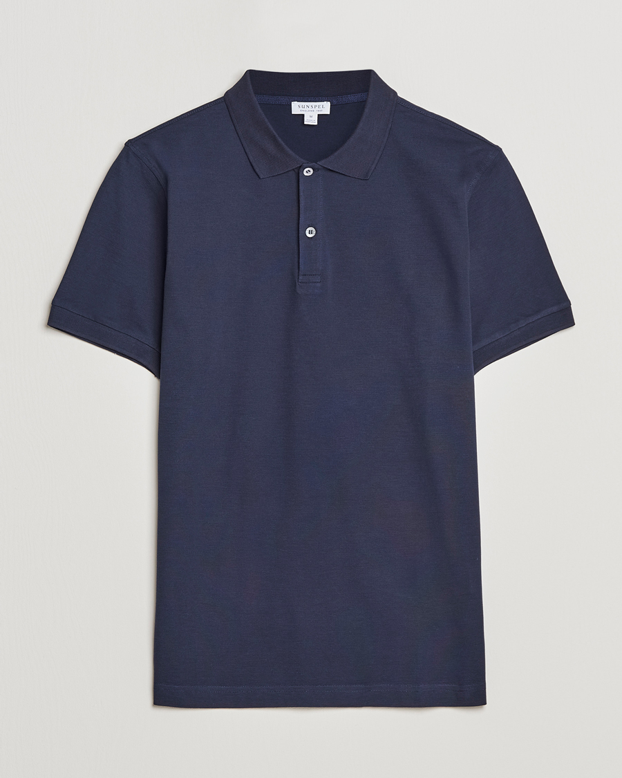 Homme | Polos | Sunspel | Short Sleeve Pique Polo Navy