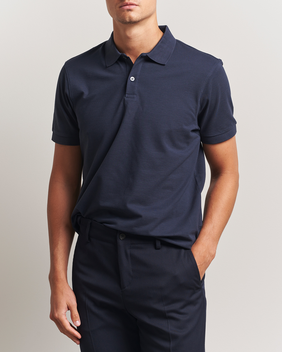 Homme | Polos | Sunspel | Short Sleeve Pique Polo Navy