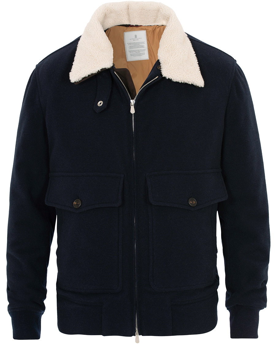 Homme | Manteaux Et Vestes | Brunello Cucinelli | Cashmere Blend Shearling Collar Jacket Navy
