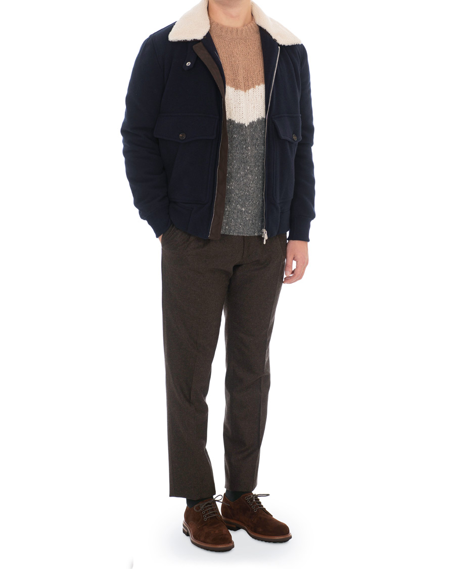 Homme | Manteaux Et Vestes | Brunello Cucinelli | Cashmere Blend Shearling Collar Jacket Navy
