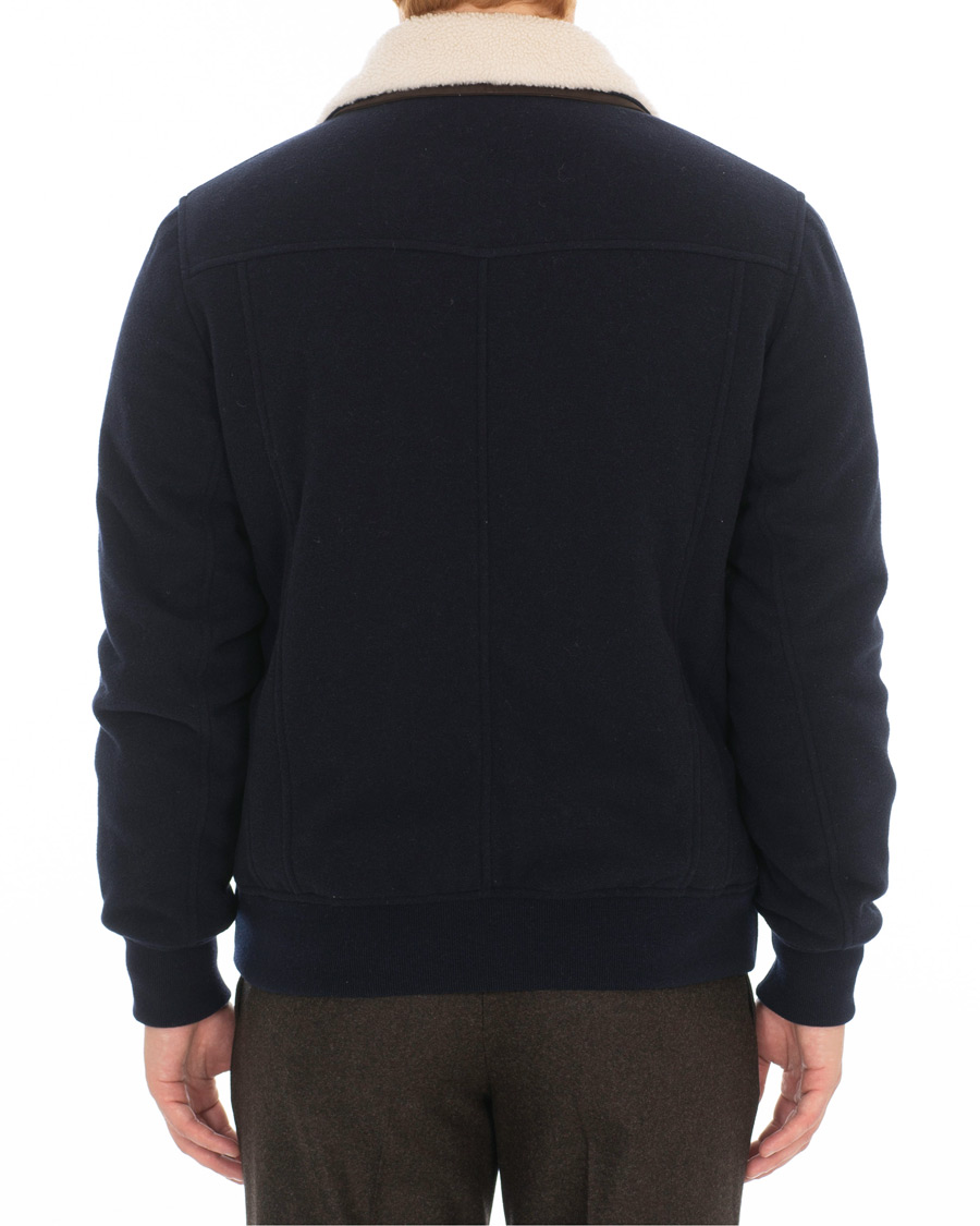Homme | Manteaux Et Vestes | Brunello Cucinelli | Cashmere Blend Shearling Collar Jacket Navy