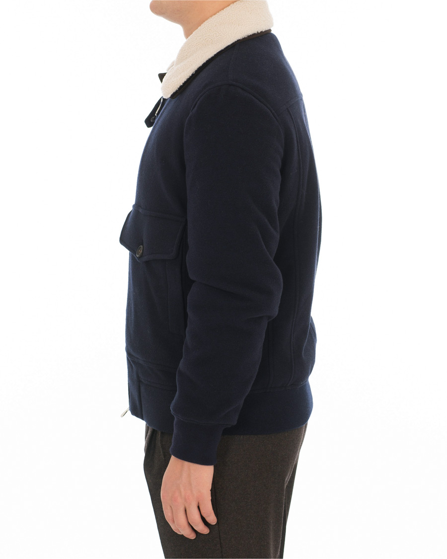 Homme | Manteaux Et Vestes | Brunello Cucinelli | Cashmere Blend Shearling Collar Jacket Navy