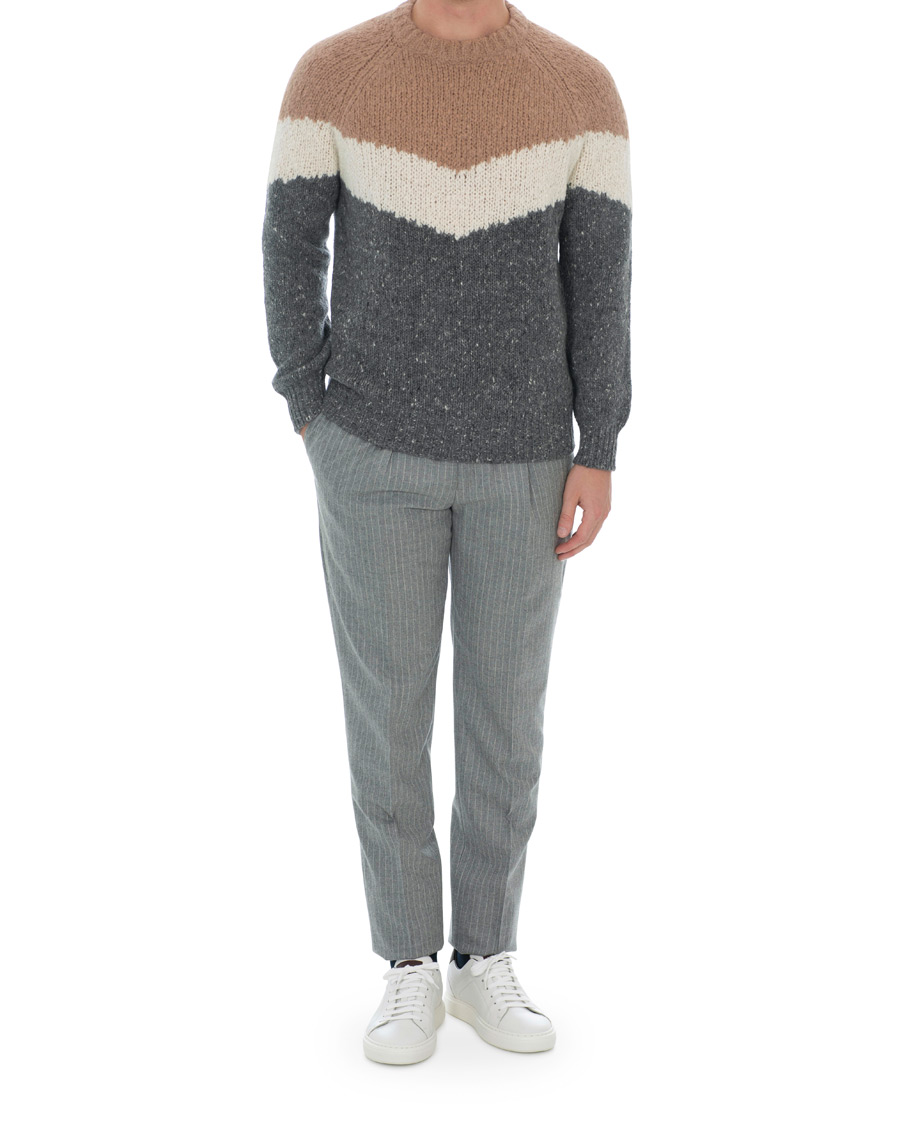 Heren | Broeken | Brunello Cucinelli | Slim Fit Pin Stripe Pleated Flannel Trousers Light Grey