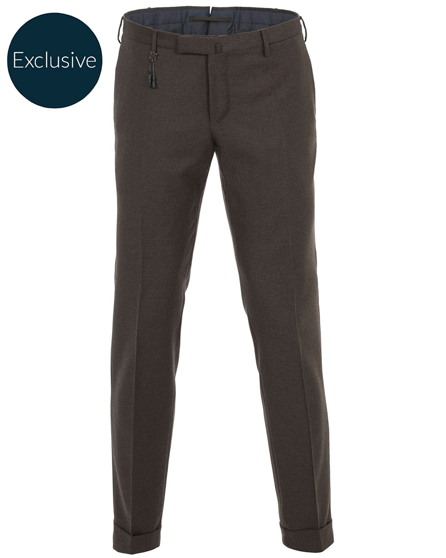 Heren | Broeken | Incotex | Slim Fit Flannel Trousers Dark Brown