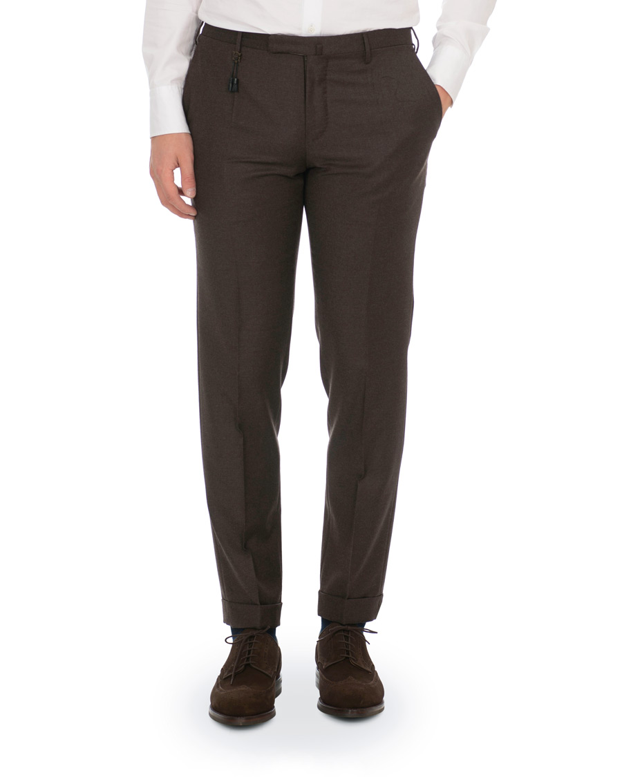 Heren | Broeken | Incotex | Slim Fit Flannel Trousers Dark Brown