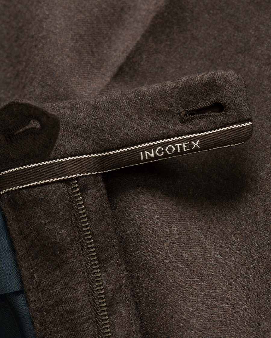 Heren | Broeken | Incotex | Slim Fit Flannel Trousers Dark Brown
