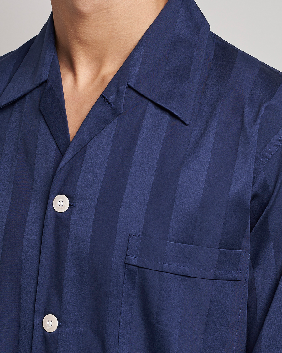 Homme | Peignoirs Et Pyjamas | Derek Rose | Striped Cotton Satin Pyjama Set Navy
