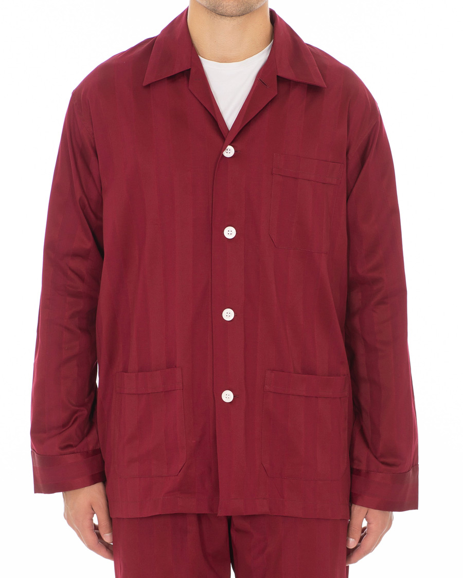 Homme | Peignoirs Et Pyjamas | Derek Rose | Cotton Satin Striped Pyjama Set Wine Red
