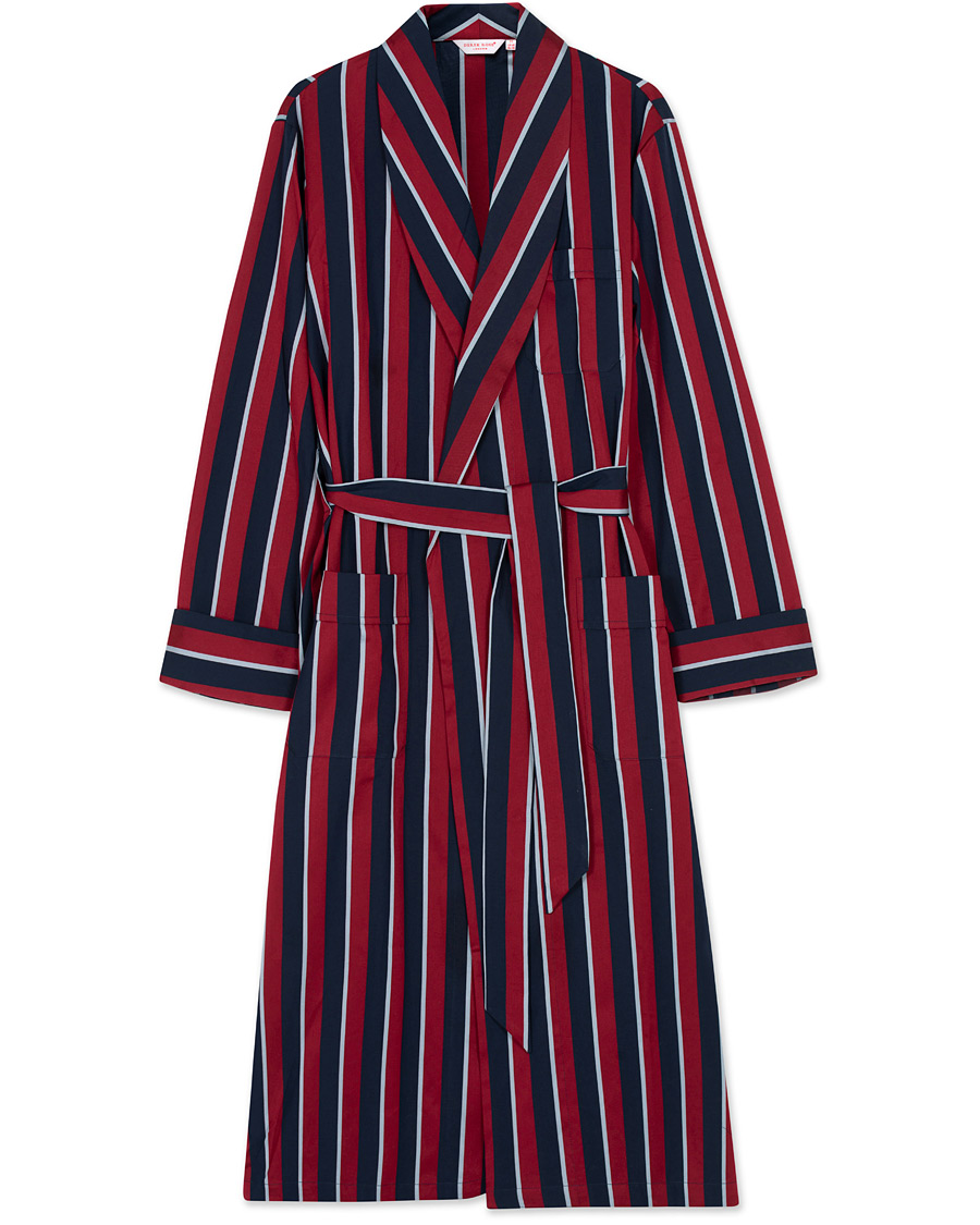Homme | Peignoirs Et Pyjamas | Derek Rose | Striped Cotton Satin Dressing Gown Red/Blue/White