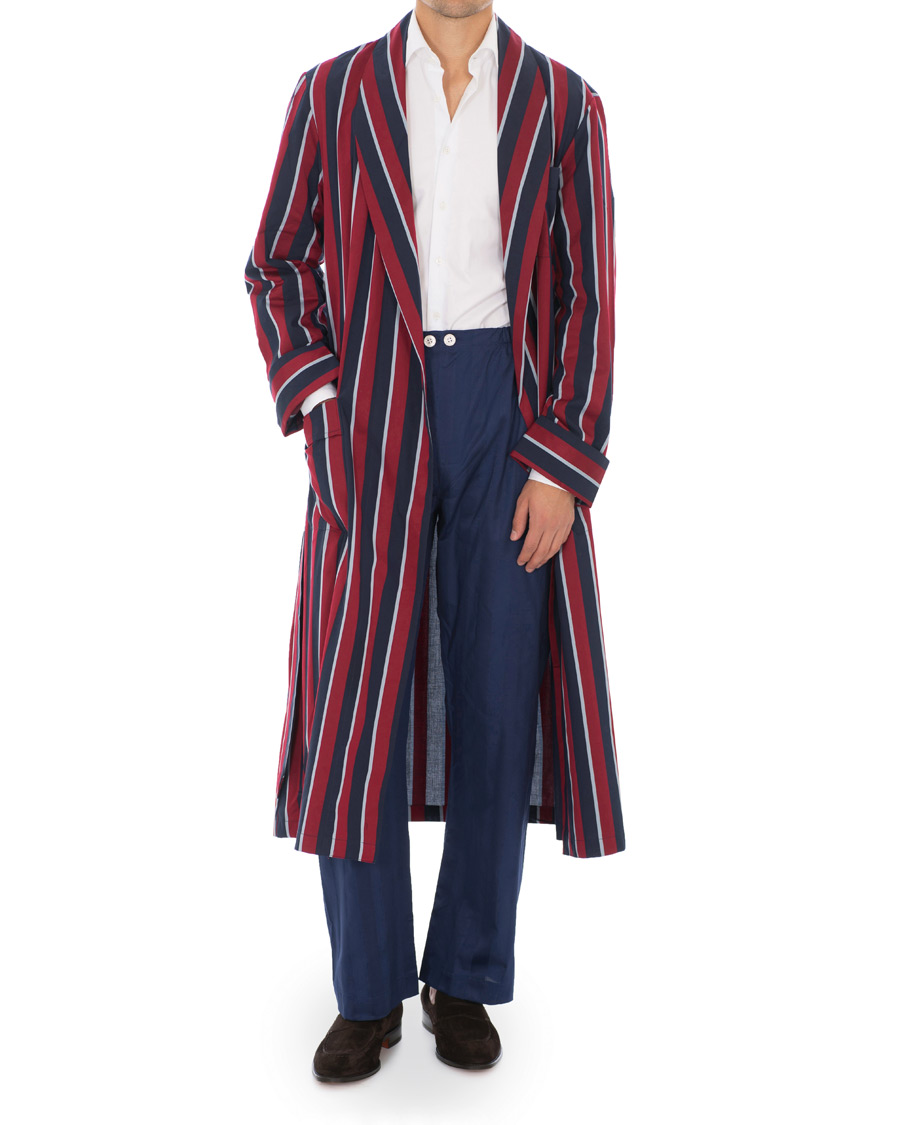 Homme | Peignoirs Et Pyjamas | Derek Rose | Striped Cotton Satin Dressing Gown Red/Blue/White