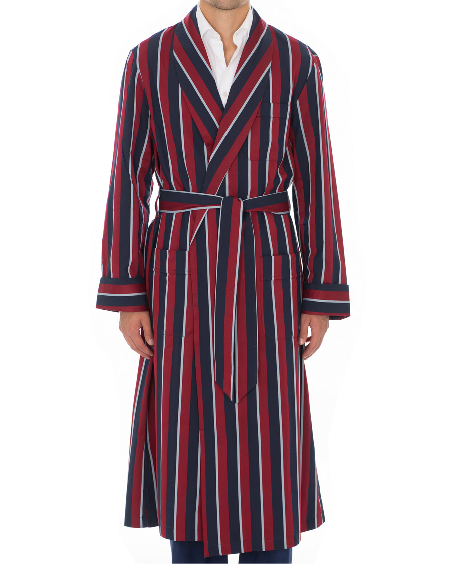 Homme | Peignoirs Et Pyjamas | Derek Rose | Striped Cotton Satin Dressing Gown Red/Blue/White