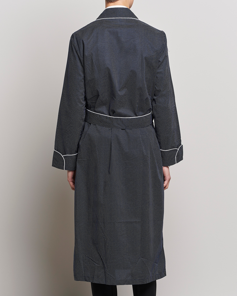 Heren | Pyjama's en gewaden | Derek Rose | Polka Dot Cotton Satin Dressing Gown Navy