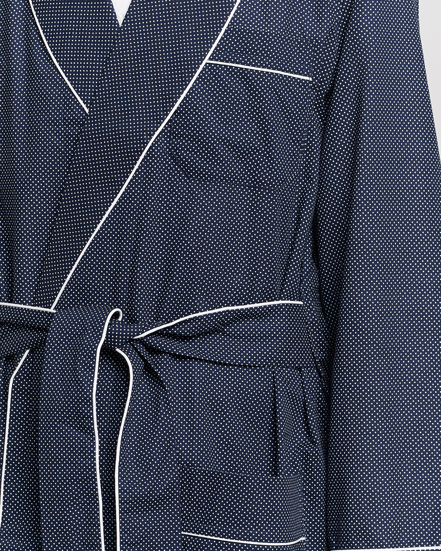 Heren | Pyjama's en gewaden | Derek Rose | Polka Dot Cotton Satin Dressing Gown Navy