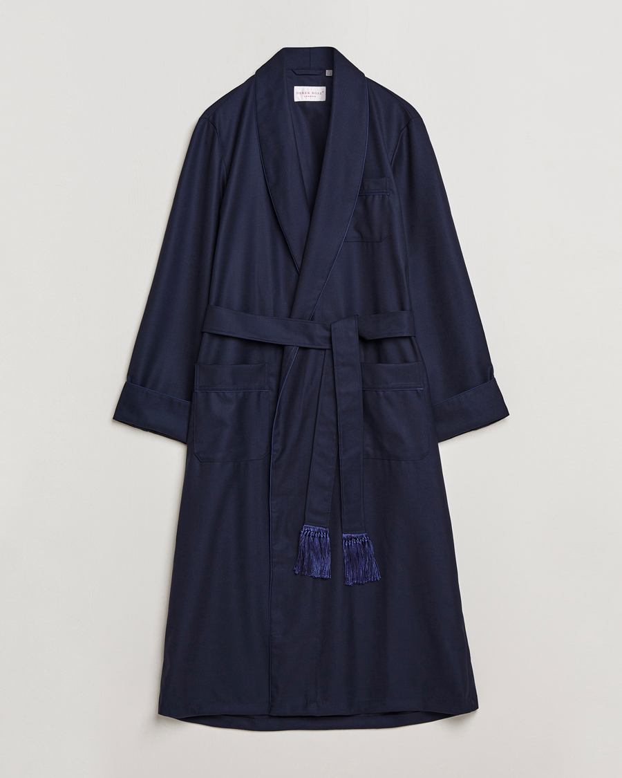 Homme | | Derek Rose | Pure Wool Dressing Gown Navy