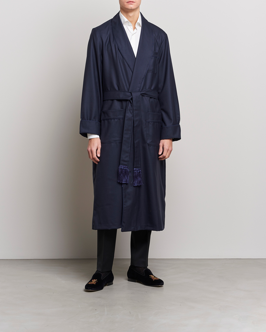 Homme | | Derek Rose | Pure Wool Dressing Gown Navy