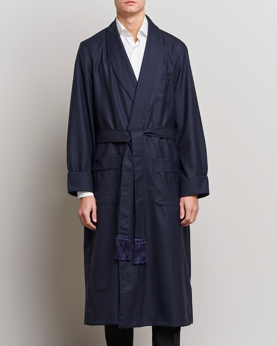 Homme | | Derek Rose | Pure Wool Dressing Gown Navy
