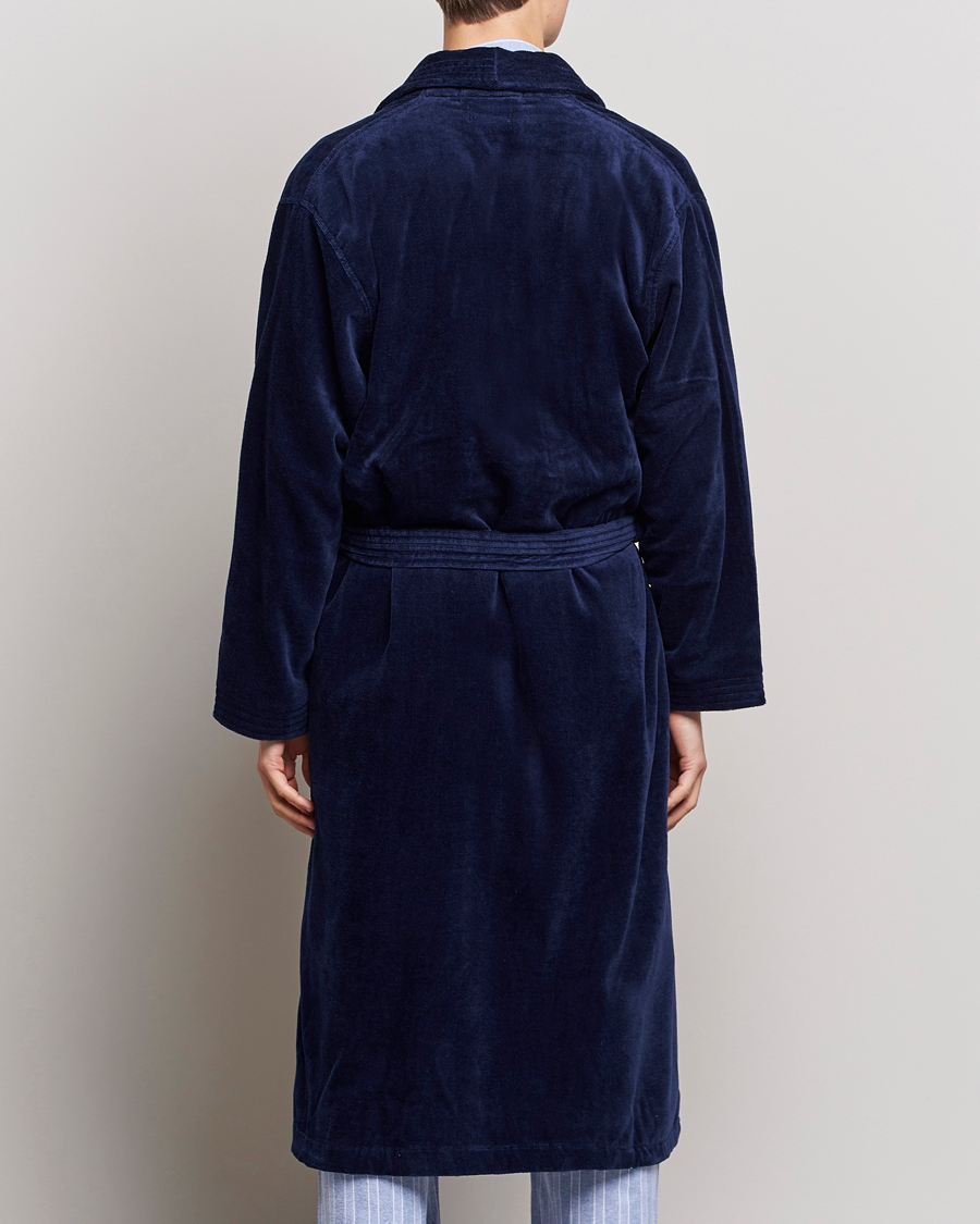 Heren | Pyjama's en gewaden | Derek Rose | Cotton Velour Gown Navy