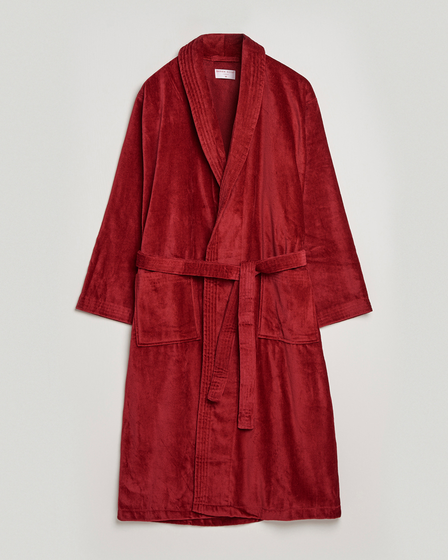 Homme | Peignoirs Et Pyjamas | Derek Rose | Cotton Velour Gown Wine Red