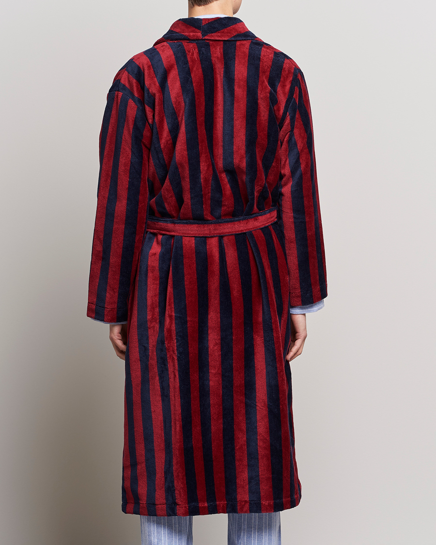 Heren | Pyjama's en gewaden | Derek Rose | Cotton Velour Striped Gown Red/Blue