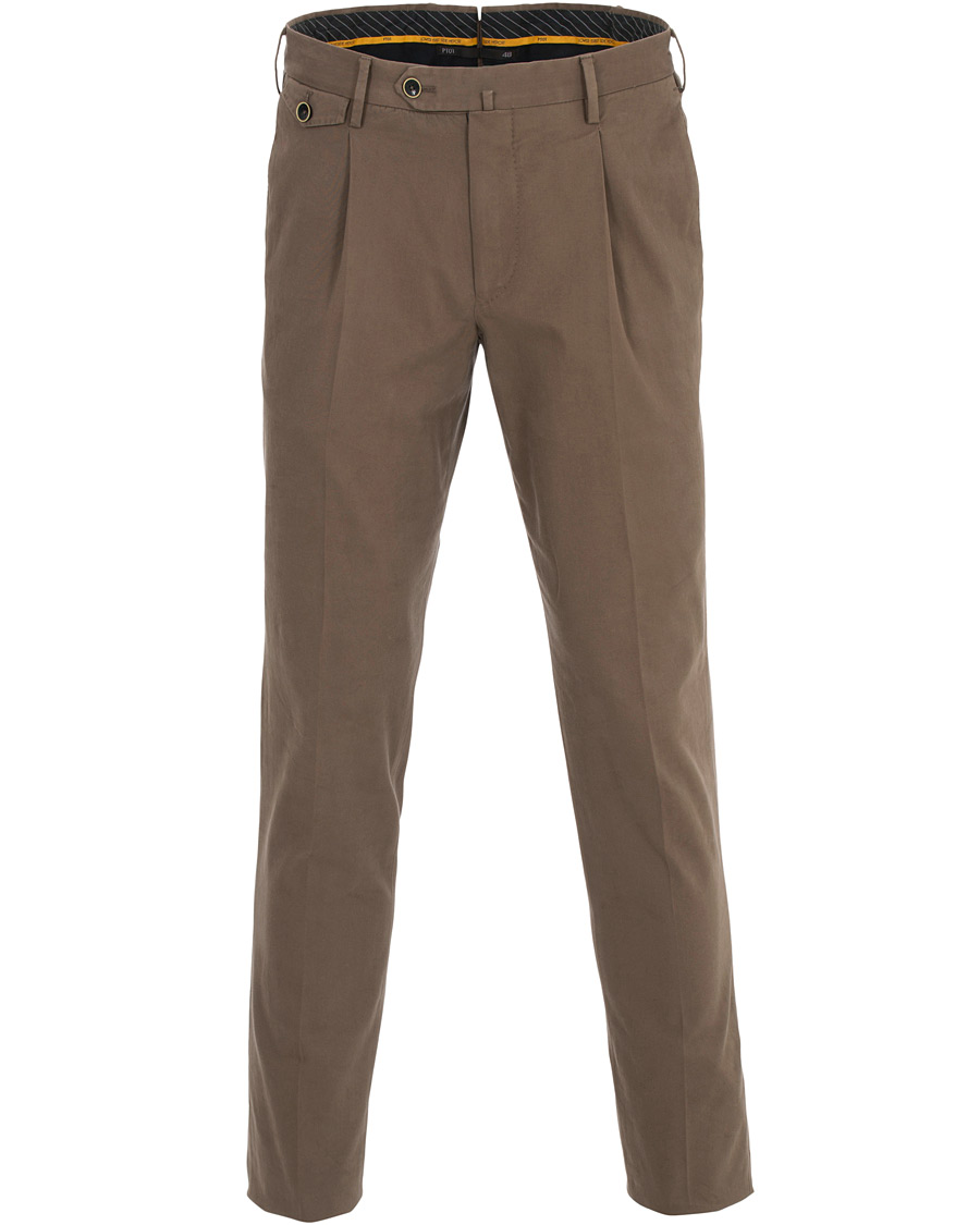 Homme | Pantalons | PT01 | Gentleman Fit Pleated Cotton Trousers Brown