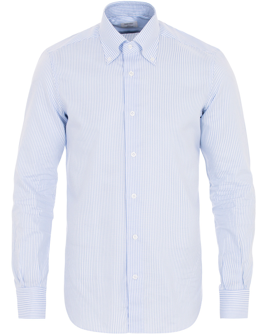 Homme | Chemises | Mazzarelli | Soft Oxford Button Down Striped Shirt Light Blue