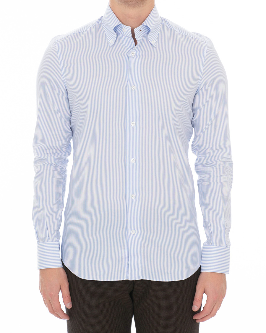 Homme | Chemises | Mazzarelli | Soft Oxford Button Down Striped Shirt Light Blue