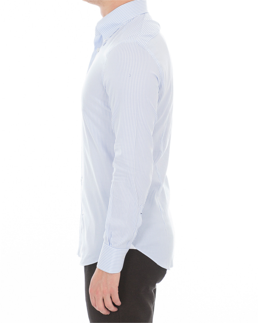 Homme | Chemises | Mazzarelli | Soft Oxford Button Down Striped Shirt Light Blue