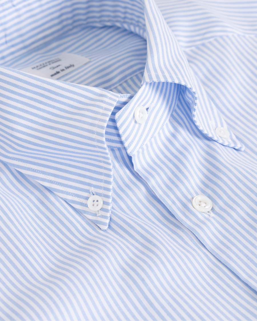 Homme | Chemises | Mazzarelli | Soft Oxford Button Down Striped Shirt Light Blue