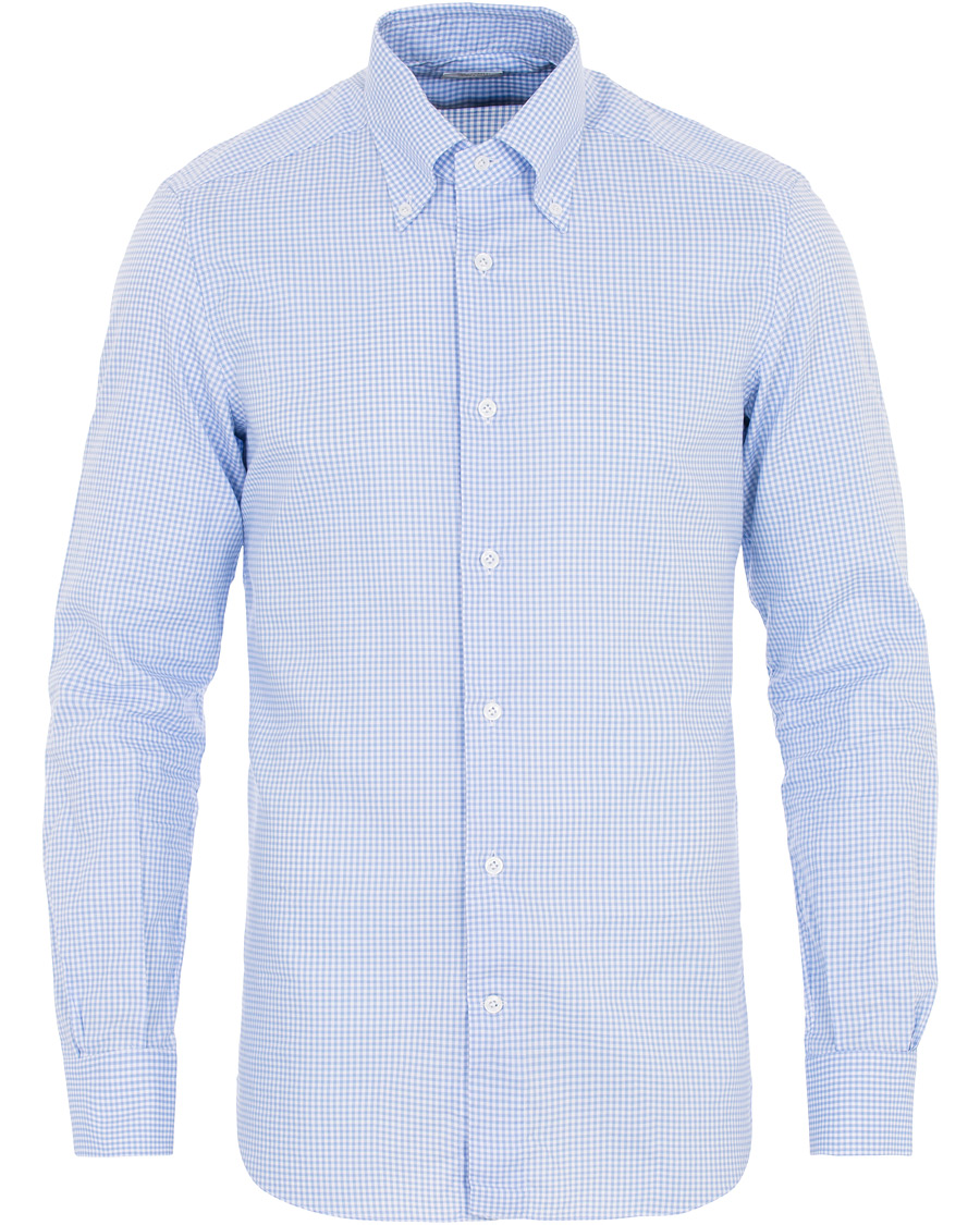 Heren | Overhemden | Mazzarelli | Soft Oxford Button Down Check Shirt Light Blue