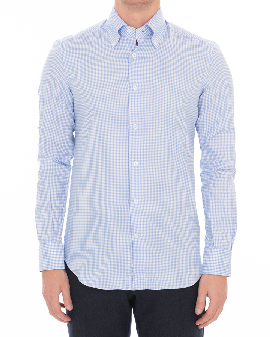 Heren | Overhemden | Mazzarelli | Soft Oxford Button Down Check Shirt Light Blue