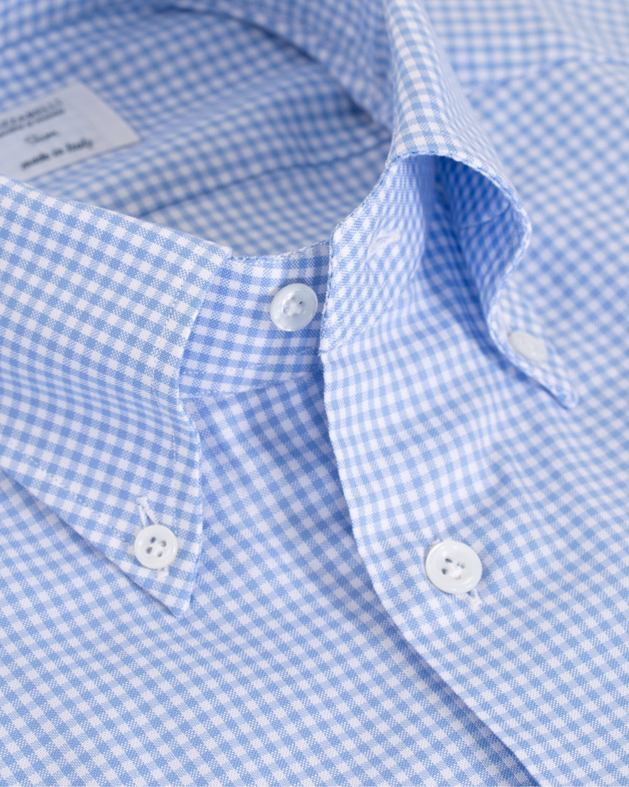 Heren | Overhemden | Mazzarelli | Soft Oxford Button Down Check Shirt Light Blue