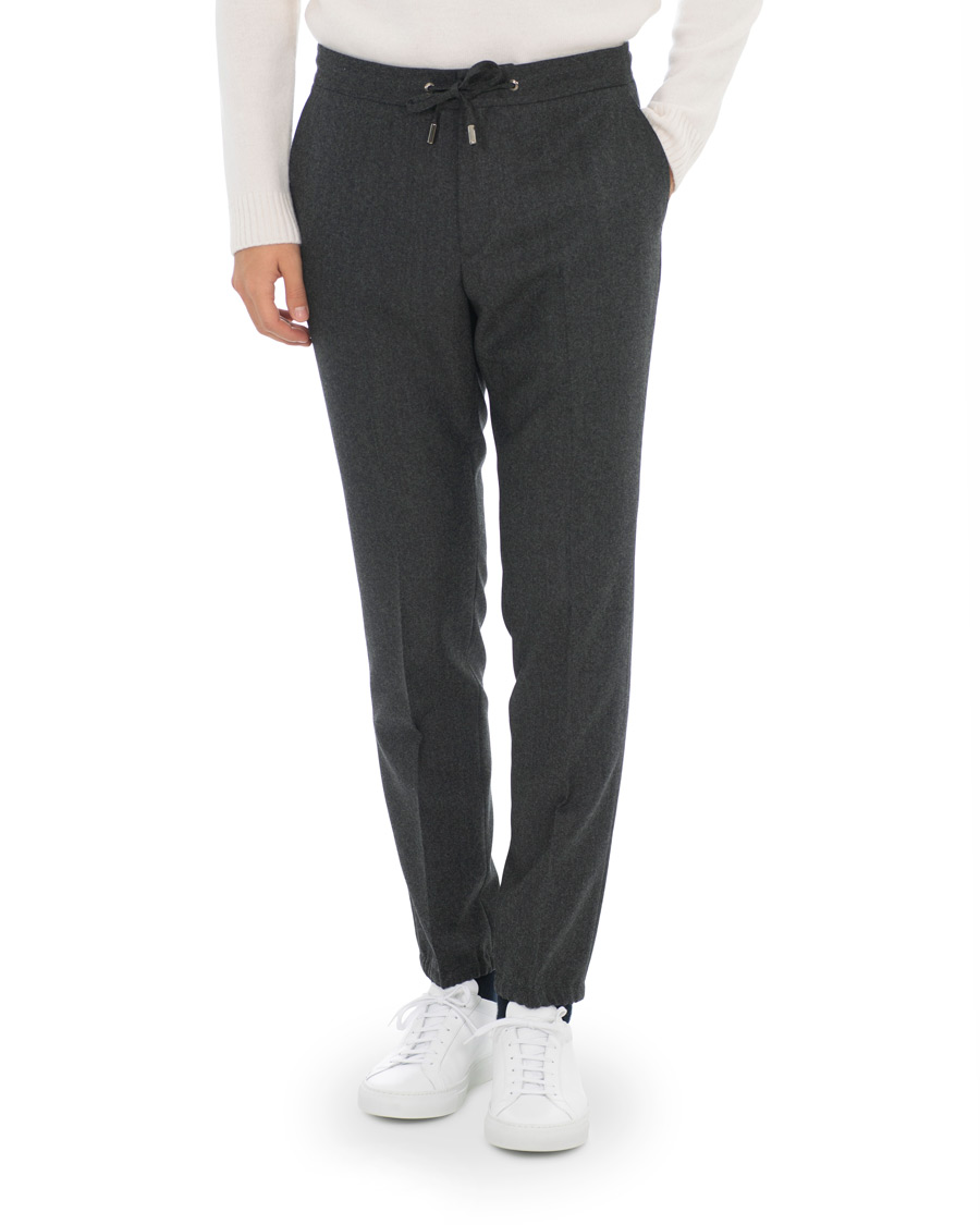 Homme | Pantalons | Z Zegna | Slim Fit Drawstring Flannel Trousers Charcoal
