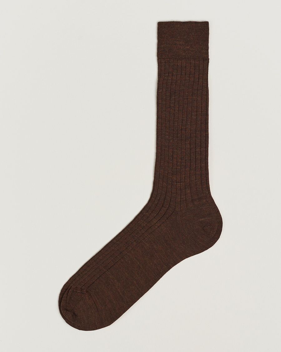 Heren | Ondergoed | Bresciani | Wool/Nylon Ribbed Short Socks Brown Melange