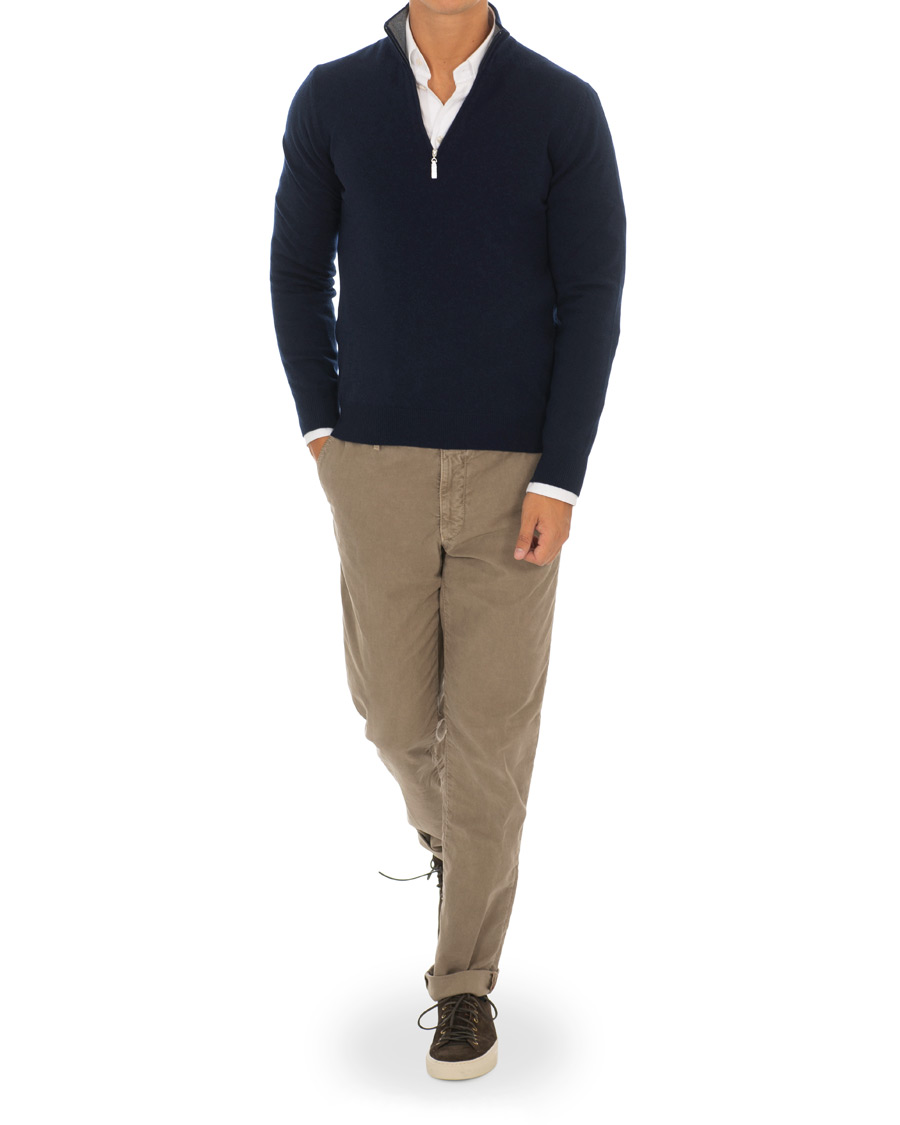 Heren | Truien | Gran Sasso | Wool/Cashmere Half Zip Navy