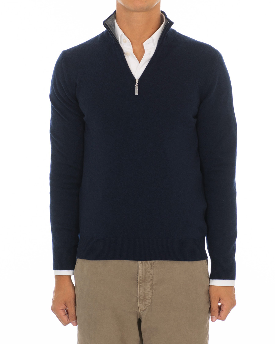 Heren | Truien | Gran Sasso | Wool/Cashmere Half Zip Navy