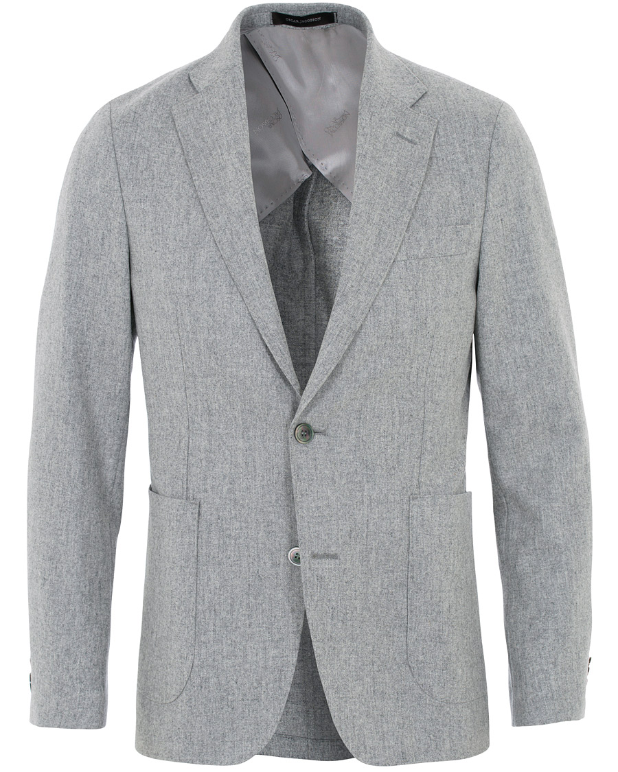 Homme | Blazers | Oscar Jacobson | Einar Patch Pocket Flannel Blazer Light Grey