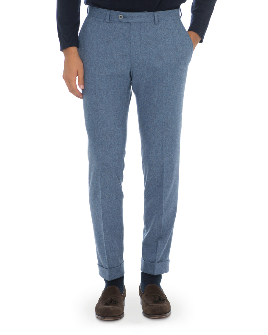 Heren | Broeken | Oscar Jacobson | Dean Turn Up Flannel Trousers Light Blue