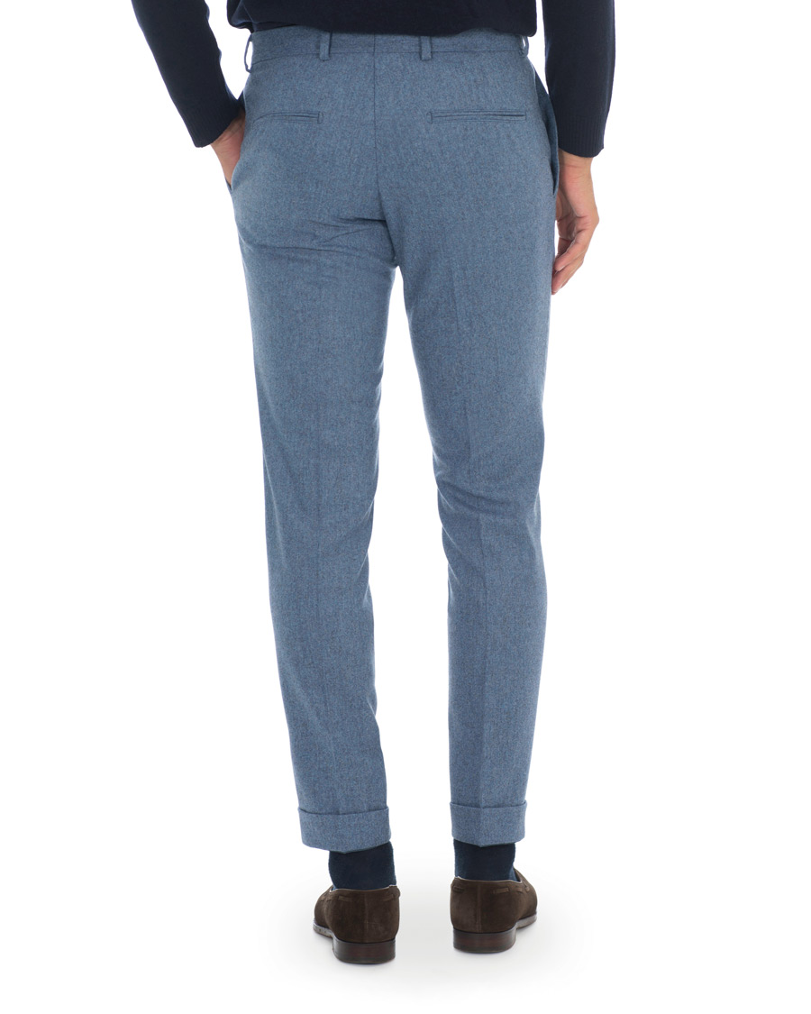 Heren | Broeken | Oscar Jacobson | Dean Turn Up Flannel Trousers Light Blue