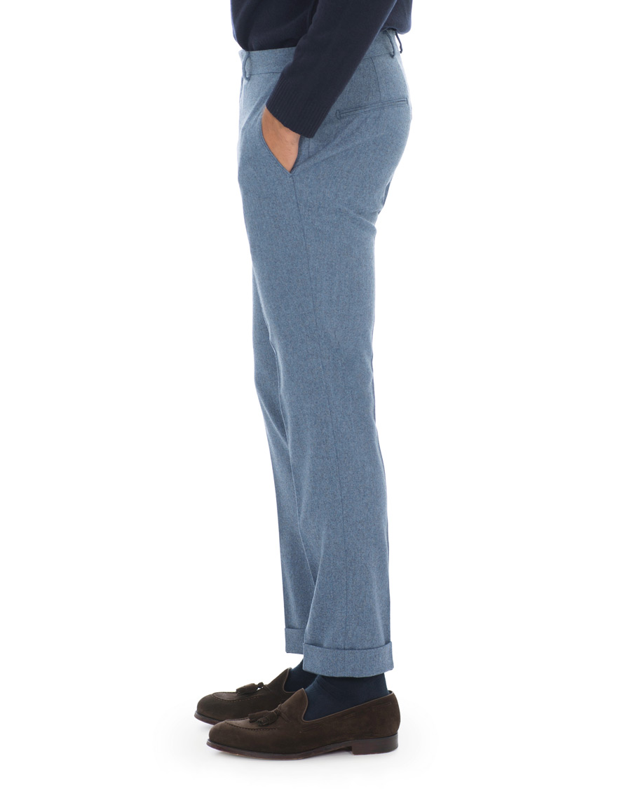 Heren | Broeken | Oscar Jacobson | Dean Turn Up Flannel Trousers Light Blue