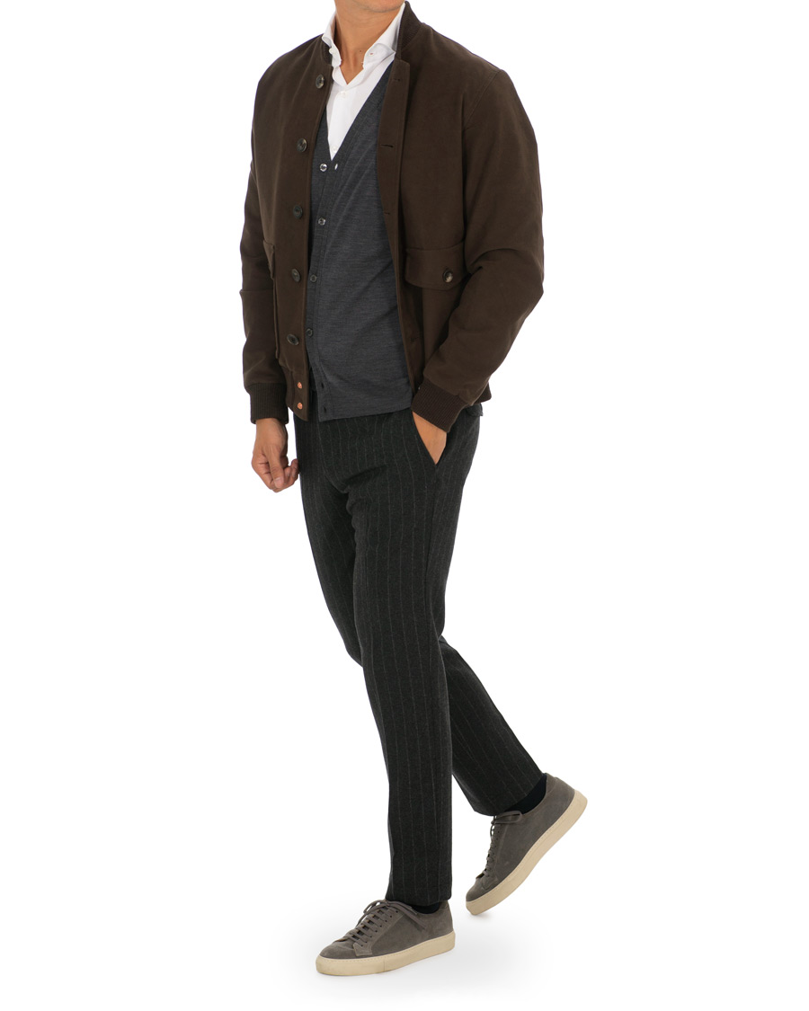 Heren | Broeken | Oscar Jacobson | Nilo Chalkstripe Side Adjuster Trousers Dark Grey