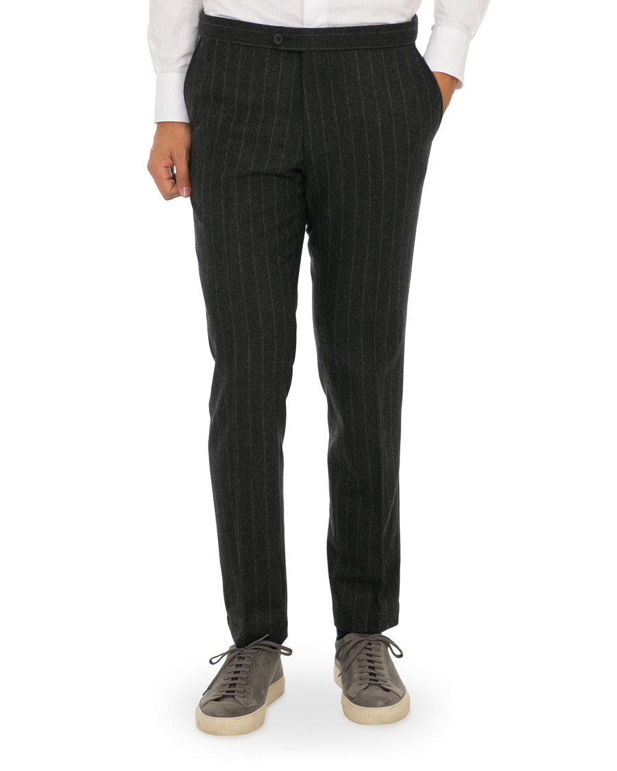 Heren | Broeken | Oscar Jacobson | Nilo Chalkstripe Side Adjuster Trousers Dark Grey