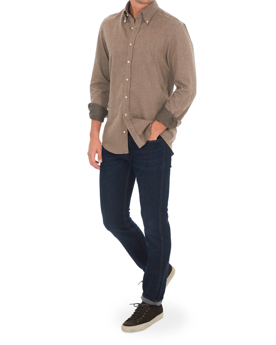 Homme | Chemises | Stenströms | Slimline Flannel Shirt Brown