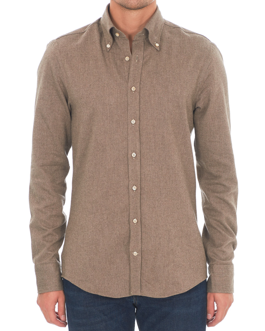 Homme | Chemises | Stenströms | Slimline Flannel Shirt Brown