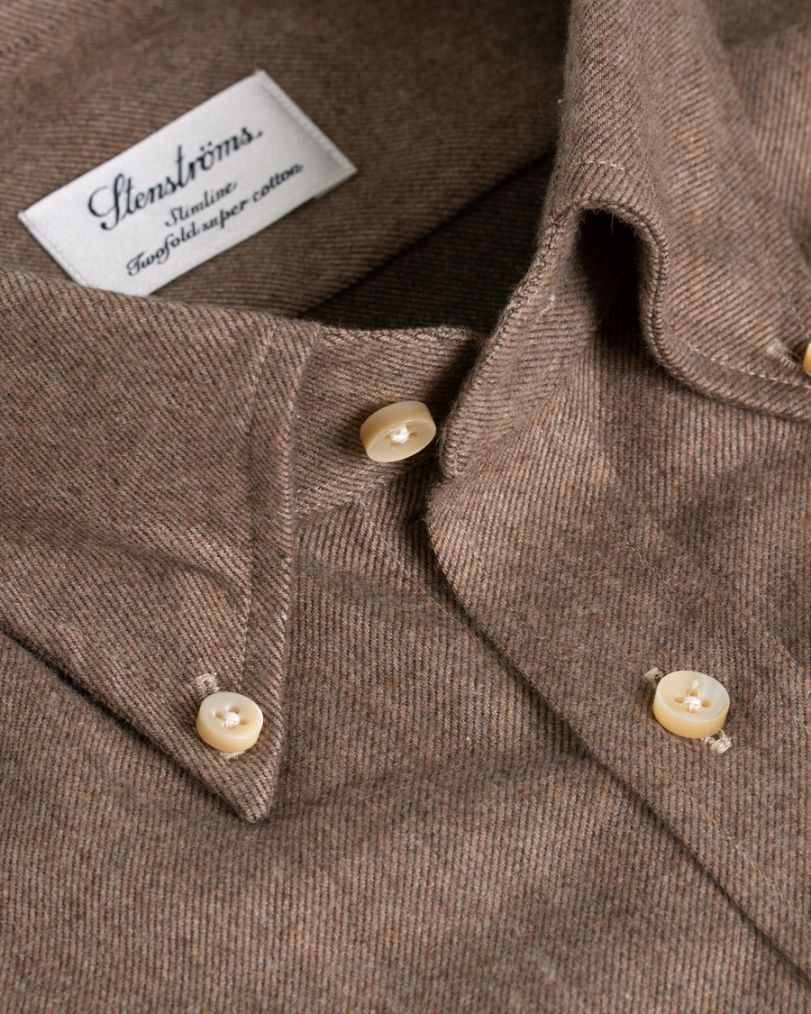 Homme | Chemises | Stenströms | Slimline Flannel Shirt Brown