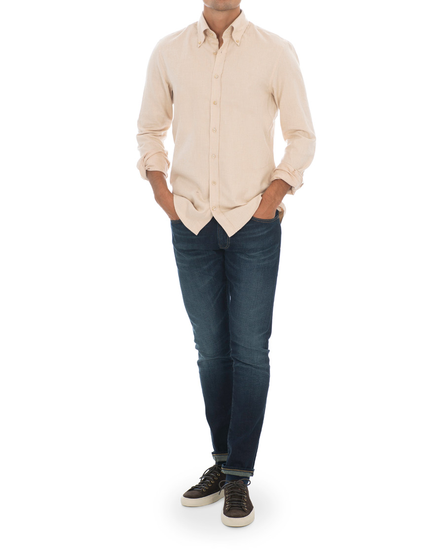 Homme | Chemises | Stenströms | Slimline Flannel Shirt Beige