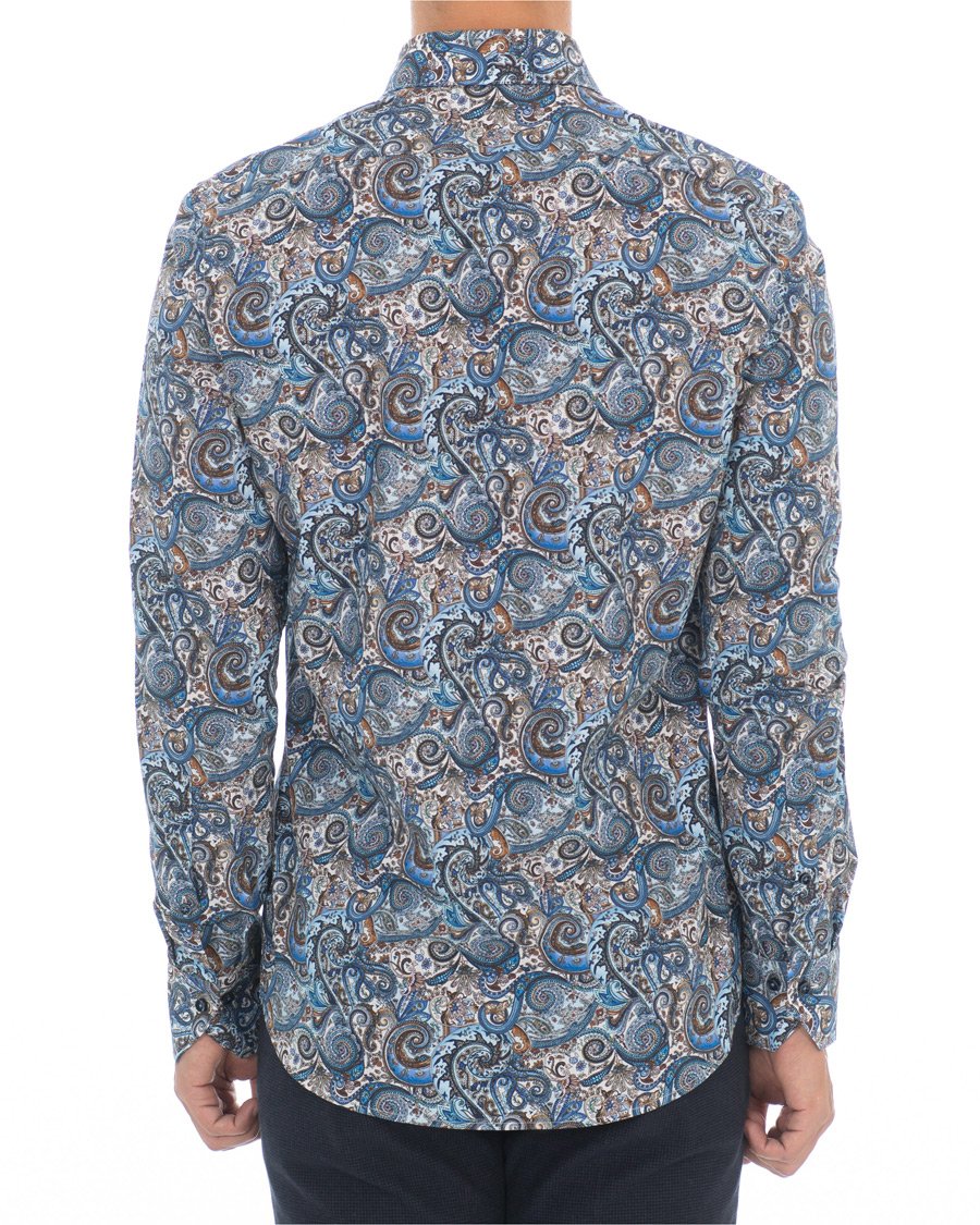 Heren | Overhemden | Stenströms | Slimline Printed Paisley Shirt White/Blue