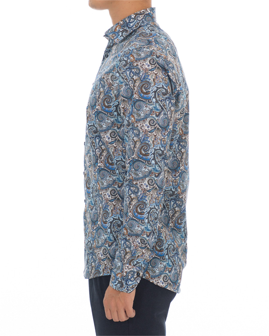 Heren | Overhemden | Stenströms | Slimline Printed Paisley Shirt White/Blue